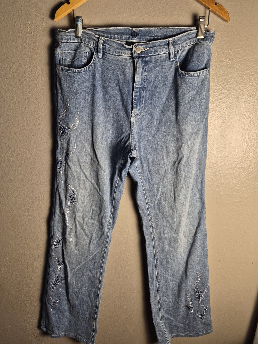 Christine Alexander Light Blue Bootcut Jeans with Subtle Rhinestone Detail